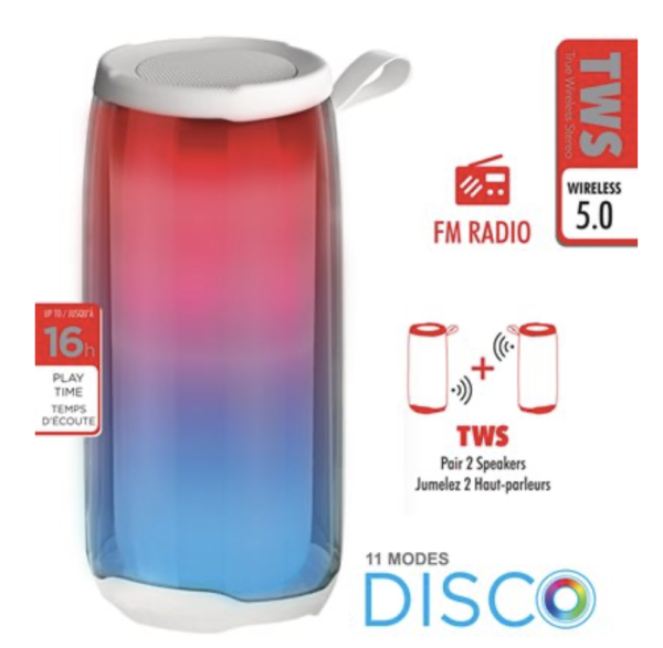 Escape TWS Color-Changing Wireless Clear Speaker with FM Radio and Microphone